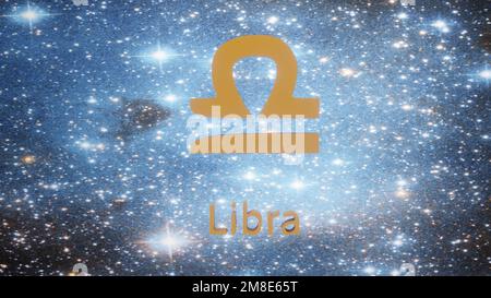 Libra. Segno zodiacale. Oroscopo. Volo spaziale attraverso la costellazione. Foto Stock