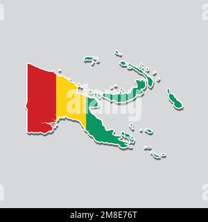 Illustrazione vettoriale di una mappa di bandiera della Guinea-Bissau isolata su uno sfondo grigio. Illustrazione Vettoriale