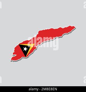 Un'illustrazione della bandiera di Timor orientale su una mappa di Timor orientale Illustrazione Vettoriale