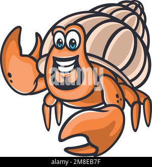 Hermit Crab Cartoon Character Design Illustrazione Vettoriale
