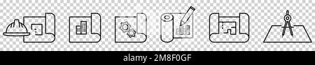 Set di icone di disegno architettonico. Il design può essere utilizzato per applicazioni Web e mobili. Illustrazione vettoriale isolata su sfondo trasparente Illustrazione Vettoriale