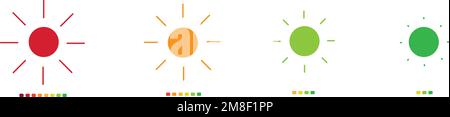 Un'illustrazione vettoriale delle icone colorate del sole con contatore di consumo - concetto di energia solare Illustrazione Vettoriale