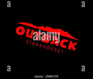 Outback Steakhouse, logo ruotato, sfondo nero B Foto Stock