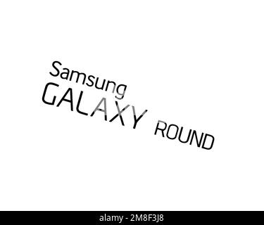 Samsung Galaxy rotondo, logo ruotato, sfondo bianco B Foto Stock