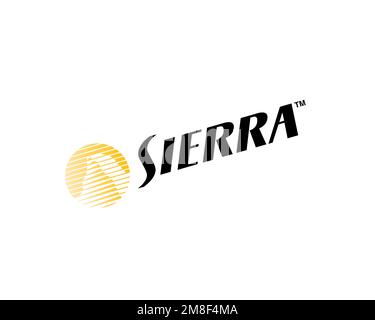 Compagnia Sierra Entertainment, logo ruotato, sfondo bianco Foto Stock