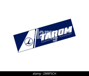 TAROM, logo ruotato, sfondo bianco Foto Stock