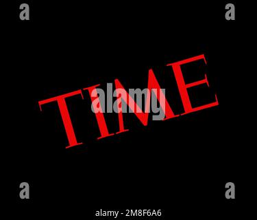 Time Magazine, logo ruotato, sfondo nero Foto Stock