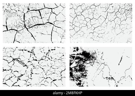 Consistenza delle crepe aride e degli schizzi di macchie, colore bianco e nero trama sfondo vettore EPS Illustrazione Vettoriale