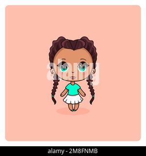 Ragazza chibi carina e kawaii. Chibi ragazza con pigtail. Illustrazione Vettoriale