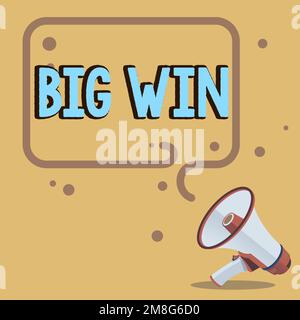 Segno di scrittura della mano vince grande. Parola per aver vinto un importante premio denaro vinto con successo in un gioco Foto Stock