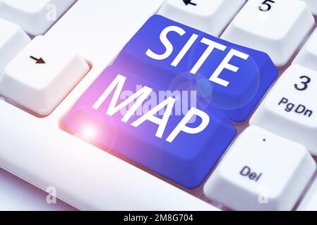 Mostra la mappa del sito. Concetto di Internet progettato per aiutare sia gli utenti che i motori di ricerca a navigare il sito Foto Stock