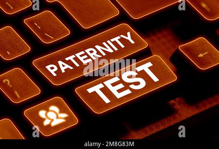 Testo che mostra il test di paternità dell'ispirazione. Business Approach un test di DNA per determinare se un dato uomo è il padre biologico Foto Stock