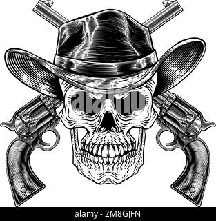 Cowboy Hat Pistols Skull Pirate Cross Bones Illustrazione Vettoriale