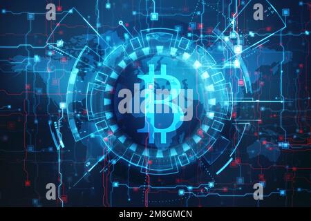 Concetto finanziario con simbolo Bitcoin. Contesto finanziario aziendale. Global Abstract Bitcoin Crypto Currency Blockchain Technology background Foto Stock
