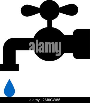 Icona del rubinetto d'acqua con acqua che fuoriesce. Vettore modificabile. Illustrazione Vettoriale