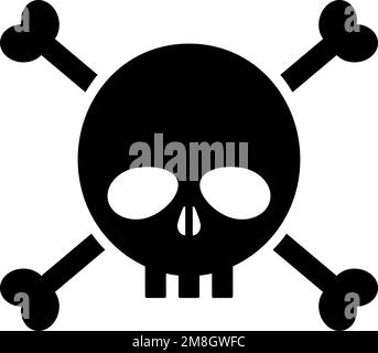 Icona della silhouette del cranio e delle ossa incrociate. Jolly Roger. Vettore modificabile. Illustrazione Vettoriale