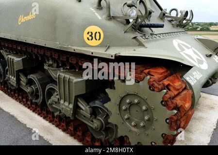 Sherman M 4A1; Graf Spee Battery command post, WW II, Pointe de Saint-Mathieu, Plougonvelin, Finistere, Bretagne, Francia, Europa Foto Stock