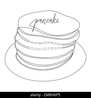 Una linea continua di pancake. Concetto di vettore di illustrazione a linea sottile. Disegno di contorno idee creative. Illustrazione Vettoriale