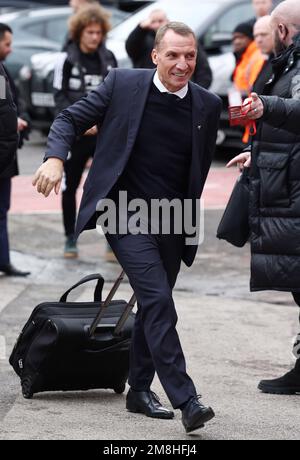 Nottingham, Regno Unito. 14th gennaio 2023. Brendan Rodgers, manager di Leicester City, arriva per la partita della Premier League al City Ground di Nottingham. Credit: Sportimage/Alamy Live News Foto Stock