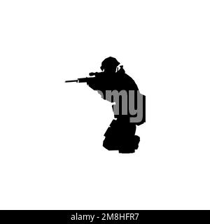 Icona Commando. Stile semplice senza simbolo di sfondo di un poster di guerra. Gunn negozio marchio elemento di design. Stampa di magliette Commando. Vettore per adesivo. Illustrazione Vettoriale