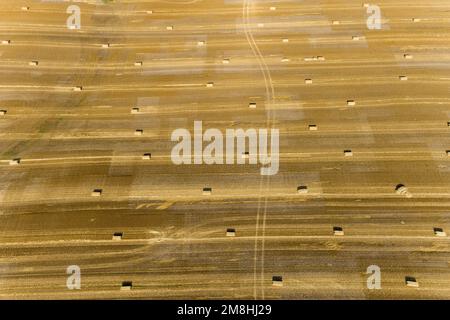 63801-17604 Vista aerea di grandi balle quadrate di paglia di grano in Field Clay Co.. IL Foto Stock