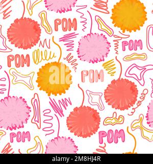 Modello di pomposs. Divertente modello infantile rosa senza cuciture. Arredamento morbido per bambini. Illustrazione Vettoriale