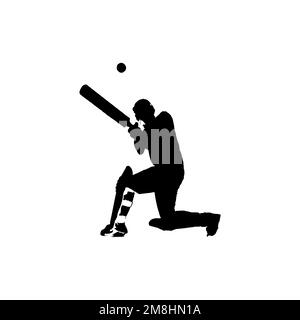 Icona del giocatore di cricket. Simbolo di sfondo del poster del torneo di cricket in stile semplice. Elemento di design del logo del marchio del giocatore di cricket. T-shirt dei printi per il giocatore di cricket Illustrazione Vettoriale