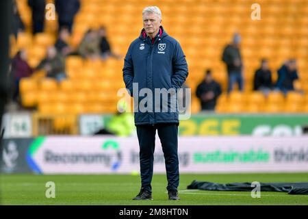 Wolverhampton, Regno Unito. 14th Jan, 2023. West Ham United Manager David Moyes prima della partita della Premier League Wolverhampton Wanderers vs West Ham United a Molineux, Wolverhampton, Regno Unito, 14th gennaio 2023 (Photo by ben Roberts/News Images) a Wolverhampton, Regno Unito il 1/14/2023. (Foto di ben Roberts/News Images/Sipa USA) Credit: Sipa USA/Alamy Live News Foto Stock