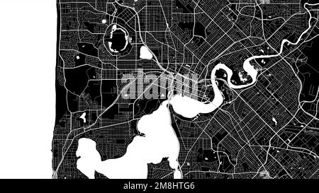 Mappa di Perth. Mappa vettoriale nera dettagliata dell'area amministrativa della città di Perth. Poster sulla città con vista metropolitana sull'aria. Terra scura con strade bianche, strade a Illustrazione Vettoriale