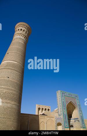 Kalyon Minar (Grande Minareto), Moschea di Kalyon (sfondo), poi Kalyon Square, Buhkara, Uzbekistan Foto Stock