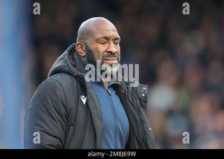 High Wycombe, Regno Unito. 14th Jan, 2023. Darren Moore manager di Sheffield Mercoledì reagisce durante la partita Sky Bet League 1 Wycombe Wanderers vs Sheffield Mercoledì ad Adams Park, High Wycombe, Regno Unito, 14th gennaio 2023 (Foto di Gareth Evans/News Images) in High Wycombe, Regno Unito il 1/14/2023. (Foto di Gareth Evans/News Images/Sipa USA) Credit: Sipa USA/Alamy Live News Foto Stock