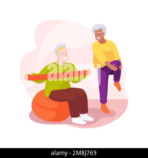 Cardio e forza allenamento isolato cartoon illustrazione vettoriale. Coppia anziana con allenamento cardio insieme, allenamento di forza per gli anziani, famiglia ac Illustrazione Vettoriale