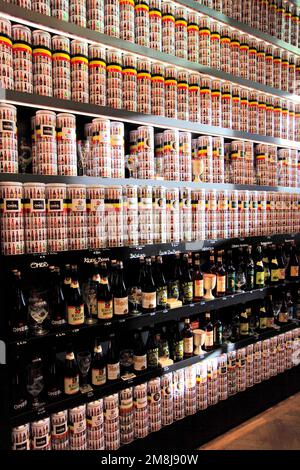 Belgio esposizione della birreria, Bruges City, Fiandre Occidentali nella regione fiamminga del Belgio. La città di Bruges è patrimonio dell'umanità dell'UNESCO. Foto Stock