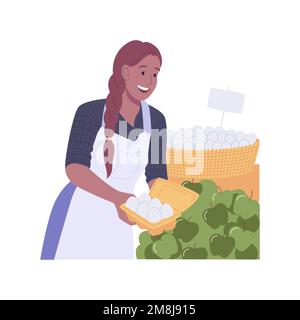 Eco mercato isolato cartoni animati illustrazioni vettoriali. Negozio che offre cibo fresco locale, shopping eco-mercato, l'acquisto di prodotti agricoli biologici, sani Illustrazione Vettoriale