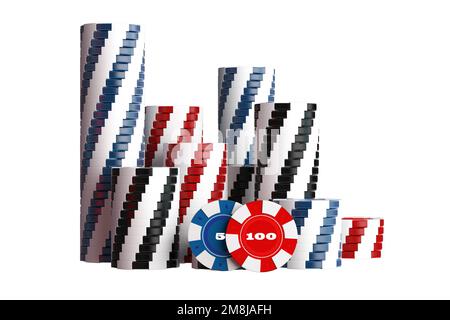 Pila di gettoni da gioco del casinò isolato su White 3D rendering Illustration. Foto Stock