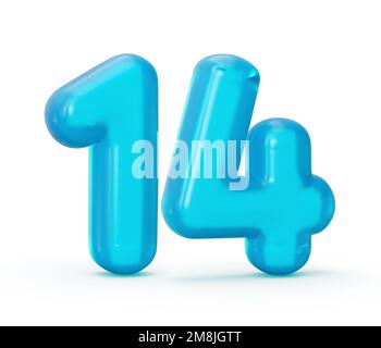 Una gelatina blu cifra 14 quattordici isolato su sfondo bianco Foto Stock