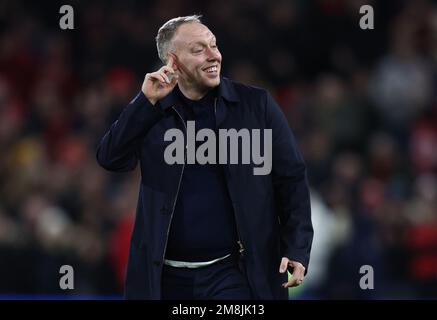 Nottingham, Regno Unito. 14th gennaio 2023. Steve Cooper, manager della foresta di Nottingham, celebra la vittoria durante la partita della Premier League presso il City Ground di Nottingham. Credit: Sportimage/Alamy Live News Foto Stock