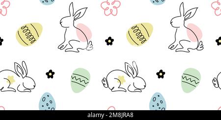 Modello vettoriale pasquale con coniglietto, coniglio e uovo. Disegno a linea continua modello pasquale. Carino coniglietti sfondo, texture, stampa Illustrazione Vettoriale