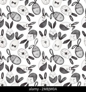 Cute coniglietto senza cuciture motivo, Watercolor bianco e nero animale carta, Pasqua coniglietto uovo, felice coniglietto festa ripetizione carta, tessuto bambino, bambini stampa Foto Stock