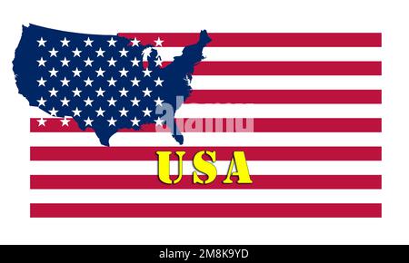 bandiera degli stati uniti d'america: alternando l'idea con la silhouette dell'america come un campo blu su cui poggiano le stelle degli stati uniti e l'acronimo Foto Stock