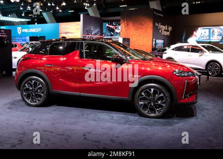 Nuovo veicolo elettrico e-Tense Crossback DS 3 al Salone europeo dell'Autosalon di Bruxelles. Bruxelles, Belgio - 13 gennaio 2023. Foto Stock