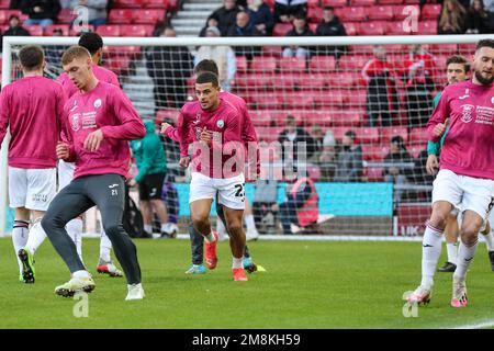 Sunderland, Regno Unito. 14th Jan, 2023. Swansea City si scalda prima della partita del Campionato Sky Bet Sunderland vs Swansea City allo Stadio di Light, Sunderland, Regno Unito, 14th Gennaio 2023 (Foto di Dan Cooke/News Images) a Sunderland, Regno Unito, il 1/14/2023. (Foto di Dan Cooke/News Images/Sipa USA) Credit: Sipa USA/Alamy Live News Foto Stock