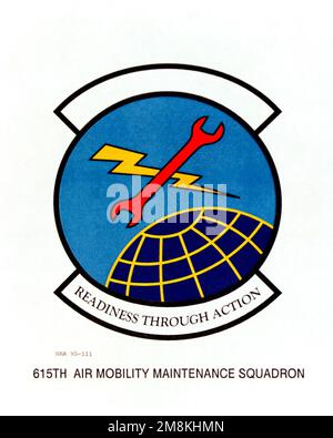 Insignia approvata per lo Squadron di manutenzione di mobilità aerea 615th. Data esatta dell'acquisizione sconosciuta. Base: Maxwell Air Force base Stato: Alabama (al) Paese: Stati Uniti d'America (USA) Foto Stock