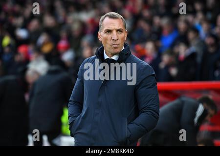 Brendan Rodgers, manager di Leicester City durante la partita della Premier League tra Nottingham Forest e Leicester City al City Ground, Nottingham, sabato 14th gennaio 2023. (Credit: Jon Hobley | NOTIZIE MI) Credit: NOTIZIE MI & Sport /Alamy Live News Foto Stock