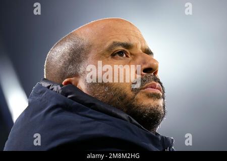 Paesi Bassi. 14th Jan, 2023. HERENVEEN - AZ allenatore Pascal Jansen durante la partita di campionato olandese tra sc Heerenveen e AZ allo stadio Abe Lustra il 14 gennaio 2023 a Heerenveen, Paesi Bassi. ANP ed VAN DE POL Credit: ANP/Alamy Live News Foto Stock