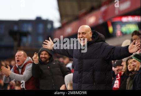 Nottingham, Inghilterra, 14th gennaio 2023. I fan della foresta di Nottingham reagiscono durante la partita della Premier League al City Ground di Nottingham. Il credito dell'immagine dovrebbe essere: Darren Staples / Sportimage Credit: Sportimage/Alamy Live News Foto Stock