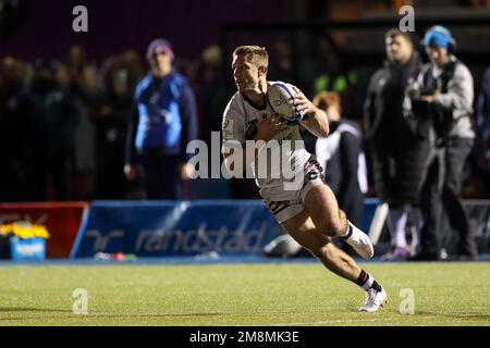 Kyle Godwin di Lyon Rugby durante la partita della Coppa dei campioni europea Saracens vs Lione allo StoneX Stadium, Londra, Regno Unito, 14th gennaio 2023 (Photo by Nick Browning/News Images) Foto Stock