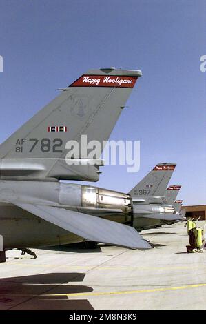 North Dakota Air National Guard 'Happy Hooligans' F-16 aerei da combattimento Falcon sulla linea di volo a Fargo, North Dakota. Base: Fargo Stato: North Dakota (ND) Nazione: Stati Uniti d'America (USA) Foto Stock