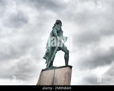 Statua del primo esploratore d'America Leifur Eiriksson, Reykjavik, Islanda Foto Stock