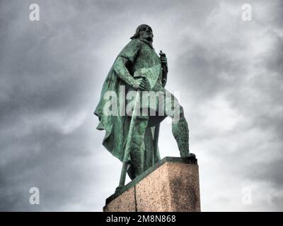 Statua del primo esploratore d'America Leifur Eiriksson, Reykjavik, Islanda Foto Stock